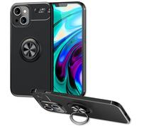 NALIA Étui Noir Mat avec Bague Compatible avec iPhone 14 Plus Coque, 360-Degrés Anneau Rotatif pour Fonction Support, Anti-Derapant Anti-Choc Housse de Protection en Silicone, Couleur:Noir