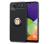 NALIA Étui Noir Mat avec Bague Compatible avec Samsung Galaxy A22 5G Coque, 360-Degrés Anneau Rotatif pour Fonction Support, Anti-Derapant Anti-Choc Housse Protection Silicone, Couleur:Rose Gold Or