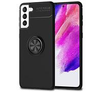 NALIA Étui Noir Mat avec Bague Compatible avec Samsung Galaxy S21 FE Coque, 360-Degrés Anneau Rotatif pour Fonction Support, Anti-Derapant Anti-Choc Housse Protection Silicone, Couleur:Noir