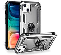 NALIA Étui Style Militaire Compatible avec iPhone 13 Coque, Anneau 360° Rotatif, Extrêmement Protecteur Anti-Choc Robuste, Housse de Protection Dure Hardcase & Cover Silicone Protege, Couleur:Argent