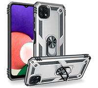NALIA Étui Style Militaire Compatible avec Samsung Galaxy A22 5G Coque, Anneau 360° Rotatif, Extrêmement Protecteur Anti-Choc Robuste, Housse de Protection Hardcase & Cover Silicone, Couleur:Argent