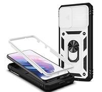 NALIA Étui Style Militaire Compatible avec Samsung Galaxy S21 Coque, Anneau 360° Rotatif, Protecteur Extrême avec Cadre d'Écran & Couvercle de Caméra, Housse de Protection Rigide Cover, Couleur:Blanc