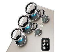 NALIA Focus.Pro CLX compatible avec Samsung Galaxy S25 Ultra Verre, Protecteur Anti-Reflet pour Appareil Photo, Anneaux des Lentilles Transparentes avec Bord Coloré, 5 Pièces, Couleur:Titane Gris