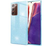 NALIA Glitter Handy Cover pour Samsung Galaxy Note 20, Strass Diamant Back Cover Bleu