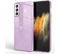 NALIA Glitter Handy Cover pour Samsung Galaxy S21, Strass Diamond Back Cover Etui Lila
