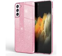 NALIA Glitter Handy Cover pour Samsung Galaxy S21, Strass Diamond Back Cover Etui Rose