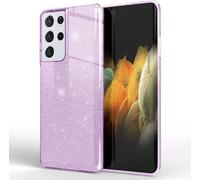 NALIA Glitter Handy Cover pour Samsung Galaxy S21 Ultra, Diamant Cover Bling Case Lila