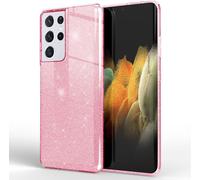 NALIA Glitter Handy Cover pour Samsung Galaxy S21 Ultra, Diamant Cover Bling Case Pink