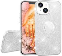 NALIA Glitter Ring Case pour iPhone 13, étui silicone pour téléphone portable antichoc Glitter Cover Bling Case avec anneau Argent