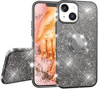 NALIA Glitter Ring Cover pour iPhone 13 Mini, Silicone Mobile Glitter Cover Bling Case Housse de protection avec anneau Noir