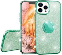 NALIA Glitter Ring Cover pour iPhone 13 Pro, étui silicone pour téléphone portable Glitter Cover Bling Case avec anneau vert