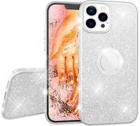 NALIA Glitter Ring Cover pour iPhone 13 Pro, Silicone Mobile Glitter Cover Bling Case Housse de protection avec anneau Argent