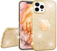 NALIA Glitter Ring Cover pour iPhone 13 Pro, Silicone Mobile Glitter Cover Bling Case Housse de protection avec anneau or