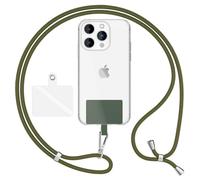 NALIA HoldMe Air Lanière Universelle avec Pad, Tour de Cou pour Étui de Téléphone Portable, Bande avec Mousqueton en Métal (argent), Chaine Cordon Réglable 160 CM, Lanyard Sangle, Couleur:Vert Olive