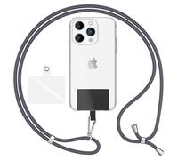 NALIA HoldMe Air Lanière Universelle avec Pad, Tour de Cou pour Étui de Téléphone Portable, Bande avec Mousqueton en Métal (argent), Chaine Cordon Réglable 160 CM, Lanyard Sangle, Couleur:Gris Foncé