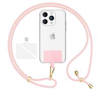 NALIA HoldMe Air Lanière Universelle avec Pad, Tour de Cou pour Étui de Téléphone Portable, Bande avec Mousqueton en Métal (or), Chaine Cordon Réglable 160 CM, Lanyard Sangle, Couleur:Rose Pastel