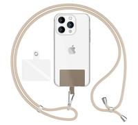 NALIA HoldMe Air Lanière Universelle avec Pad, Tour de Cou pour Étui de Téléphone Portable, Bande avec Mousqueton en Métal (argent), Chaine Cordon Réglable 160 CM, Lanyard Sangle, Couleur:Blanc Beige