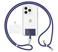 NALIA HoldMe Air Lanière Universelle avec Pad, Tour de Cou pour Étui de Téléphone Portable, Bande avec Mousqueton en Métal (argent), Chaine Cordon Réglable 160 CM, Lanyard Sangle, Couleur:Bleu Foncé