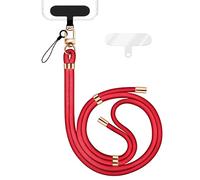 NALIA HoldMe Lanière Universelle pour Smartphone & Coque de Téléphone Portable, Cordon en Nylon Réglable, Sangle de Cou, Bandoulière avec Mousqueton (or) & 2 Patches, Lanyard, Couleur:Rouge