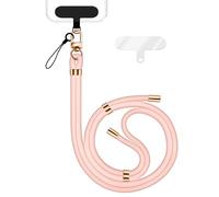 NALIA HoldMe Lanière Universelle pour Smartphone & Coque de Téléphone Portable, Cordon en Nylon Réglable, Sangle de Cou, Bandoulière avec Mousqueton (or) & 2 Patches, Lanyard, Couleur:Rose