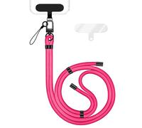 NALIA HoldMe Lanière Universelle pour Smartphone & Coque de Téléphone Portable, Cordon en Nylon Réglable, Sangle de Cou, Bandoulière avec Mousqueton (noir) & 2 Patches, Lanyard, Couleur:Rose Néon