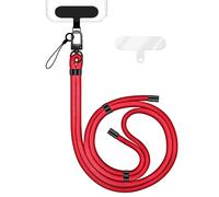 NALIA HoldMe Lanière Universelle pour Smartphone & Coque de Téléphone Portable, Cordon en Nylon Réglable, Sangle de Cou, Bandoulière avec Mousqueton (noir) & 2 Patches, Lanyard, Couleur:Rouge