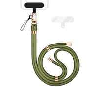 NALIA HoldMe Lanière Universelle pour Smartphone & Coque de Téléphone Portable, Cordon en Nylon Réglable, Sangle de Cou, Bandoulière avec Mousqueton (or) & 2 Patches, Lanyard, Couleur:Olive Vert