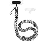 NALIA HoldMe Lanière Universelle pour Smartphone & Coque de Téléphone Portable, Cordon en Nylon Réglable, Sangle de Cou, Bandoulière avec Mousqueton (noir) & 2 Patches, Lanyard, Couleur:Noir Blanc
