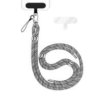 NALIA HoldMe Lanière Universelle pour Smartphone & Coque de Téléphone Portable, Cordon en Nylon Réglable, Sangle de Cou, Bandoulière avec Mousqueton (argent) & 2 Patches, Lanyard, Couleur:Noir Blanc