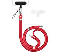NALIA HoldMe Lanière Universelle pour Smartphone & Coque de Téléphone Portable, Cordon en Nylon Réglable, Sangle de Cou, Bandoulière avec Mousqueton (argent) & 2 Patches, Lanyard, Couleur:Rouge