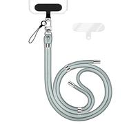 NALIA HoldMe Lanière Universelle pour Smartphone & Coque de Téléphone Portable, Cordon en Nylon Réglable, Sangle de Cou, Bandoulière avec Mousqueton (argent) & 2 Patches, Lanyard, Couleur:Gris Clair