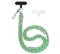 NALIA HoldMe Lanière Universelle pour Smartphone & Coque de Téléphone Portable, Cordon en Nylon Réglable, Sangle de Cou, Bandoulière avec Mousqueton (argent) & 2 Patches, Lanyard, Couleur:Vert Blanc