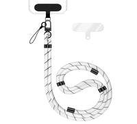 NALIA HoldMe Lanière Universelle pour Smartphone & Coque de Téléphone Portable, Cordon en Nylon Réglable, Sangle de Cou, Bandoulière avec Mousqueton (noir) & 2 Patches, Lanyard, Couleur:Blanc