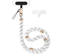 NALIA HoldMe Lanière Universelle pour Smartphone & Coque de Téléphone Portable, Cordon en Nylon Réglable, Sangle de Cou, Bandoulière avec Mousqueton (or) & 2 Patches, Lanyard, Couleur:Blanc