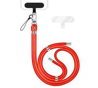 NALIA HoldMe Lanière Universelle pour Smartphone & Coque de Téléphone Portable, Cordon en Nylon Réglable, Sangle de Cou, Bandoulière avec Mousqueton (argent) & 2 Patches, Lanyard, Couleur:Orange Néon