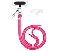 NALIA HoldMe Lanière Universelle pour Smartphone & Coque de Téléphone Portable, Cordon en Nylon Réglable, Sangle de Cou, Bandoulière avec Mousqueton (argent) & 2 Patches, Lanyard, Couleur:Rose Néon