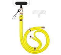 NALIA HoldMe Lanière Universelle pour Smartphone & Coque de Téléphone Portable, Cordon en Nylon Réglable, Sangle de Cou, Bandoulière avec Mousqueton (or) & 2 Patches, Lanyard, Couleur:Jaune Néon