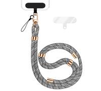 NALIA HoldMe Lanière Universelle pour Smartphone & Coque de Téléphone Portable, Cordon en Nylon Réglable, Sangle de Cou, Bandoulière avec Mousqueton (or) & 2 Patches, Lanyard, Couleur:Noir Blanc