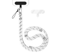 NALIA HoldMe Lanière Universelle pour Smartphone & Coque de Téléphone Portable, Cordon en Nylon Réglable, Sangle de Cou, Bandoulière avec Mousqueton (argent) & 2 Patches, Lanyard, Couleur:Blanc