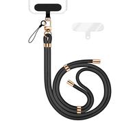NALIA HoldMe Lanière Universelle pour Smartphone & Coque de Téléphone Portable, Cordon en Nylon Réglable, Sangle de Cou, Bandoulière avec Mousqueton (or) & 2 Patches, Lanyard, Couleur:Noir