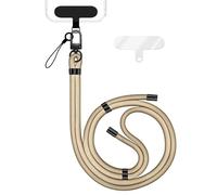NALIA HoldMe Lanière Universelle pour Smartphone & Coque de Téléphone Portable, Cordon en Nylon Réglable, Sangle de Cou, Bandoulière avec Mousqueton (noir) & 2 Patches, Lanyard, Couleur:Beige