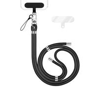 NALIA HoldMe Lanière Universelle pour Smartphone & Coque de Téléphone Portable, Cordon en Nylon Réglable, Sangle de Cou, Bandoulière avec Mousqueton (argent) & 2 Patches, Lanyard, Couleur:Noir