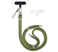 NALIA HoldMe Lanière Universelle pour Smartphone & Coque de Téléphone Portable, Cordon en Nylon Réglable, Sangle de Cou, Bandoulière avec Mousqueton (argent) & 2 Patches, Lanyard, Couleur:Olive Vert