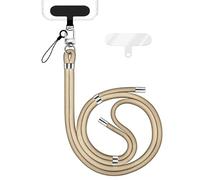 NALIA HoldMe Lanière Universelle pour Smartphone & Coque de Téléphone Portable, Cordon en Nylon Réglable, Sangle de Cou, Bandoulière avec Mousqueton (argent) & 2 Patches, Lanyard, Couleur:Beige