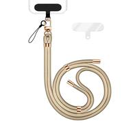 NALIA HoldMe Lanière Universelle pour Smartphone & Coque de Téléphone Portable, Cordon en Nylon Réglable, Sangle de Cou, Bandoulière avec Mousqueton (or) & 2 Patches, Lanyard, Couleur:Beige