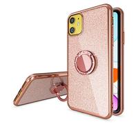 NALIA Housse avec Anneau Compatible avec iPhone 11 Coque, Glitter Silicone Case avec 360 Degrés Ring Holder, Brillante Diamant Cover Slim Anti-Choc Bling Paillettes Etui Bumper, Couleur:Rose Gold Or