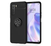 NALIA Housse avec Bague Compatible avec Huawei P40 Lite 5G Coque, Silicone Case avec 360-Degres Anneau Rotatif, Support de Voiture Magnetique, Anti-Choc Cover Kickstand Bumper, Couleur:Noir