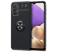 NALIA Housse avec Bague Compatible avec Samsung Galaxy A32 5G Coque, Silicone Case avec 360-Degres Anneau Rotatif, Support de Voiture Magnetique Anti-Choc Cover Kickstand Bumper, Couleur:Noir