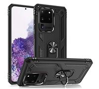 NALIA Housse avec Bague Compatible avec Samsung Galaxy S20 Ultra Coque, Anti-Choc Etui avec Anneau Rotation 360°, Cover Rigide & Silicone Bumper, Case pour Support Voiture Magnetique, Couleur:Noir