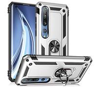 NALIA Housse avec Bague Compatible avec Xiaomi Mi 10 / Mi 10 Pro Coque, Anti-Choc Etui avec Anneau Rotation 360°, Cover Rigide & Silicone Bumper, Case pour Support Voiture Magnetique, Couleur:Argent